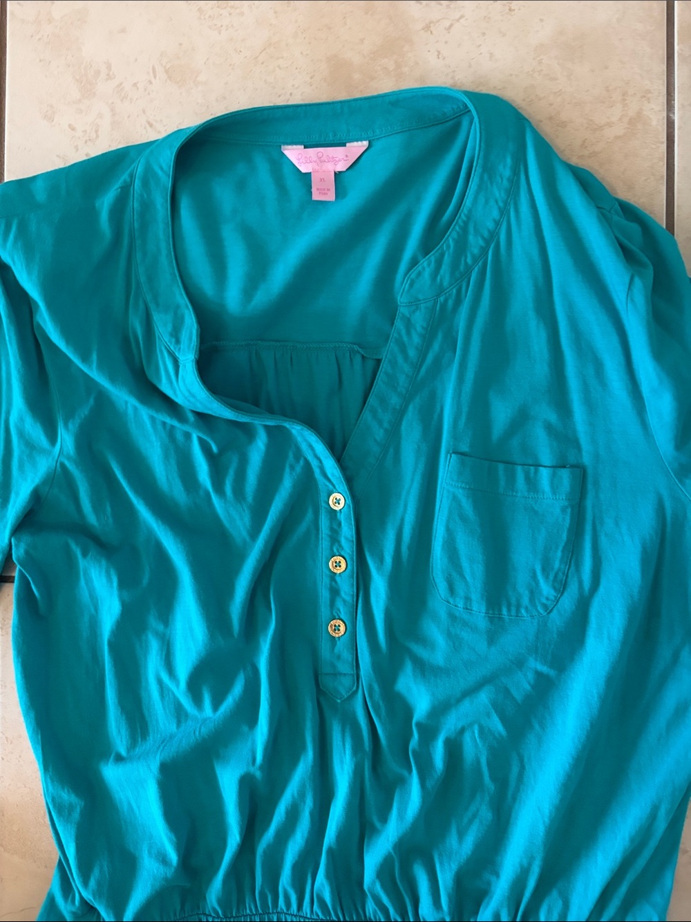 Lilly Pulitzer Teal Long Sleeve V-Neck Shirt Dress - Picture 3 of 3